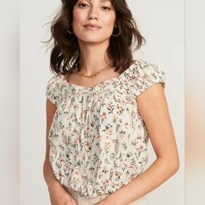OLD NAVY Puff-Sleeve Cropped Floral-Print Pintucked Blouse